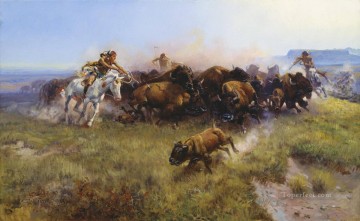 Ganado Vaca Toro Painting - la caza del búfalo 1919 toros